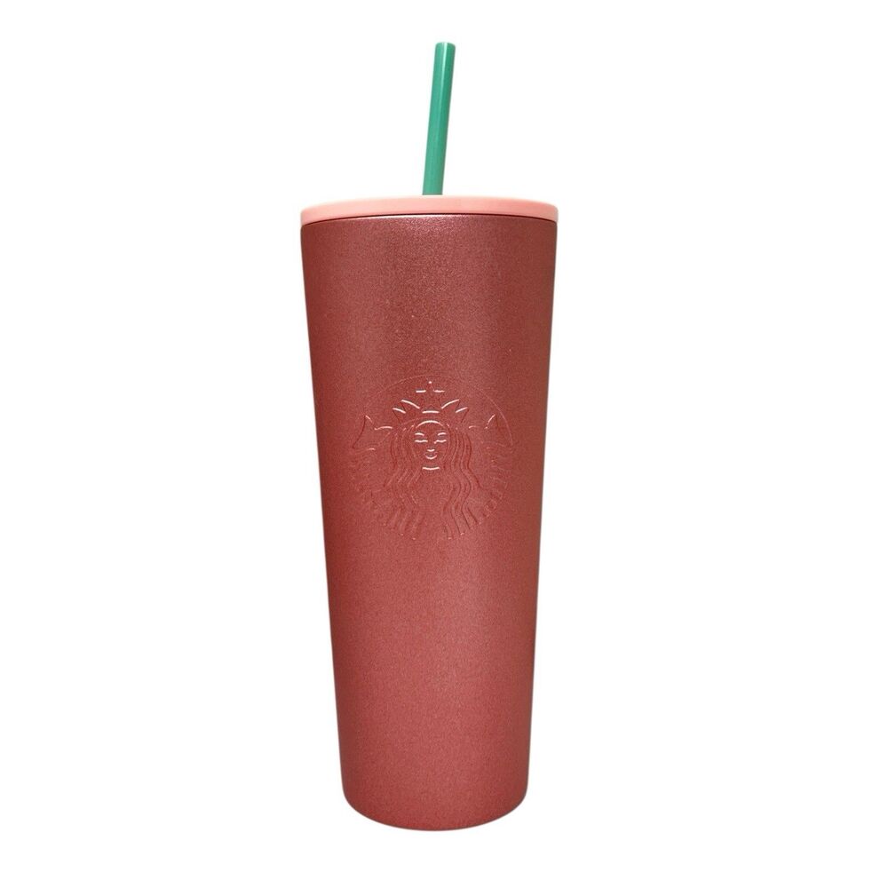 Starbucks 2020 Rose Gold Pink Glitter Stainless Steel Cold Cup 24‎ fl oz Spring